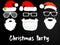 Three Santa Claus Paper Mask, Black Background, Text Christmas Party