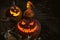 Three scary Halloween Jack O Lantern pumpkin