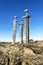 Three scenic tall vertical swords in ground rock at the shore of Hafrsfjord fjord, , Stavanger