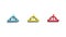 Three School blue, yellow, red colors web symbol. 3D icon back to school theme banner