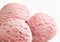 Three scoops of strawberry ice cream