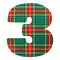 THREE - Scottish style fabric texture Number Symbol Character on White Background