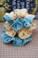 Three scrunchies yellow and blue color