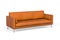 Three seater brown leather sofa with metal legs on white background