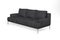 Three seater sofa in graphite fabric with metal legs on white background