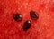 Three seeds of watermelon pulp on closeup