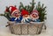 Three self made crocheted colorful gnomes with white background