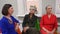 Three senior women talks sit relax atmosphere