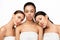 Three Sensual Girls Wrapped In Bath Towels Posing, Studio Shot