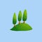 Three set columnar upright oval tree on green hill in vector low poly art style