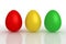 Three Shiny Eggs in a Line - Red, Yellow, Green