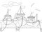 Three ships at the pier. Boat dock. Children coloring book.