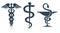 Three silhouette symbols of medicine