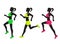 Three silhouettes of running women
