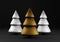 Three silver and gold christmas tree on black background. Merry christmas and happy new year Copy space minimal. 3d rendering.