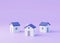 Three simple houses on violet background
