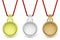 Three simple medals, gold, silver and bronze