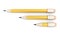 Three simple pencil of varying size on a white background