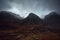 Three Sisters Mountains, Glencoe. Bidean nam Bian in the picture. . Snowy atmosphere in winter, after a big storm. Rain in the