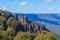 `Three Sisters` rock formation in Blue Mountains, Australia, with eucalyptus trees