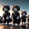 Three skilled and deadly cats on a tactical mission in a post-apocalyptic city, AI generated