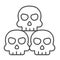 Three skulls, pyramid of skulls, halloween thin line icon, halloween concept, horror night vector sign on white