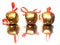 Three sleigh bells with red ribbon bows