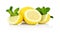 Three sliced lemons with mint isolated on a white background