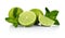 Three sliced limes with mint isolated on a white background