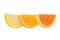 Three Slices Of Colored Marmalade Stand One Behind Another On A White Background