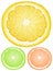 Three slices of lemon in different colors