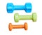 Three small dumbbells of different weights isolated on a white background