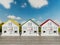 Three small white houses for sale, rent.