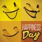Three Smiling Faces with Long Shadow Celebrating Happiness` Day, Vector Illustration