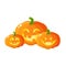 Three smiling, laughing, grinning pumpkin jack-o-lanterns, Halloween decoration element