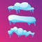 Three snow hats with melting icicles. Vector illustration.