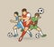 Three Soccer player team composition graphic vector