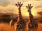 Three South African giraffe side by side in bush  Made With Generative AI illustration