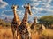 Three South African giraffe side by side in bush  Made With Generative AI illustration