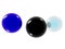 Three spheres, balls randomly move next to each other