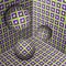 Three spheres move in corner. Optical illusion abstraction of checkered pattern