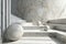 Three spherical stones on concrete stairs with shadows