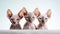 Three Sphynx cats with blue eyes on a white background.