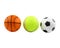 Three sports balls over white