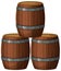 Three stacked wooden barrels