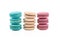 Three stackes of multicolored macaroons isolated