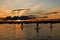 Three stand-up paddler at Lake Starnberg, Bavaria, at sunset