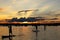 Three stand-up paddler at Lake Starnberg, Bavaria, at sunset