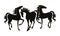 Three Standing Horses. Black silhouettes. Vector illustration on white background