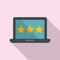 Three star laptop gamification icon, flat style
